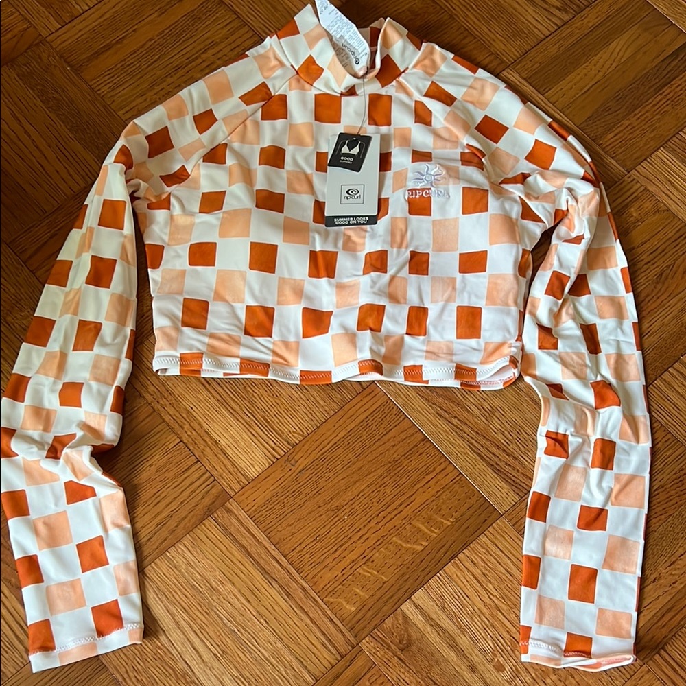 Rip Curl Checkered Long Sleeve Rash Gaurd Crop Top